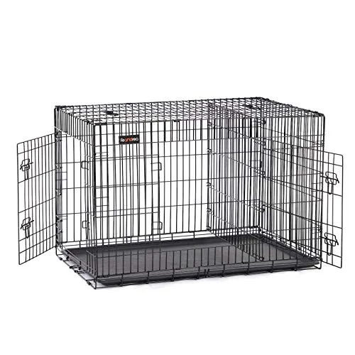 FEANDREA Tiertransportbox mit 2 Türen, 122 x 74,5 x 80,5 cm - Robuste Hundebox aus pulverbeschichtetem Eisendraht, ideal für sicheren Transport. Mit 2 verriegelbaren Türen und einfacher Reinigung dank herausziehbarer Kunststoffschale.