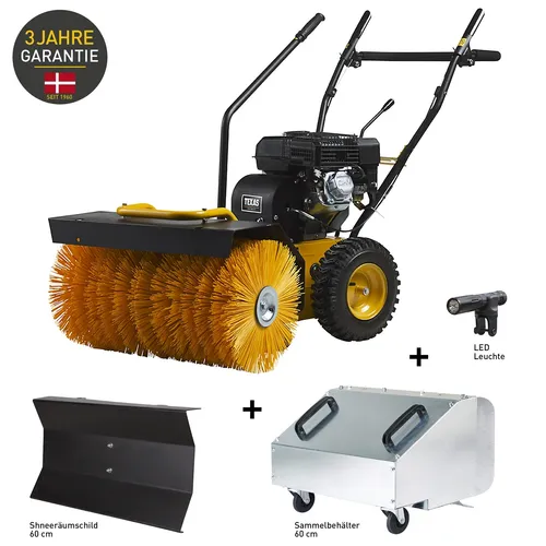TEXAS Handy Sweep 690TG - 3in1 Kehrmaschine mit 212ccm Benzinmotor, 60cm Reinigungsbürste und Schneeschild für effizientes Schneeräumen und Laubsammeln