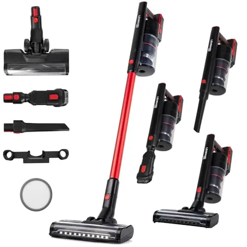 LEHMANN Akku Staubsauger 3-in-1, Staubsauger Kabellos mit 45 Min Laufzeit, 1,8L Behälter, LED-Bürste, HEPA-Filter, austauschbaren Aufsätzen, Ideal Akkustaubsauger für Tierhaare, Teppich, Auto