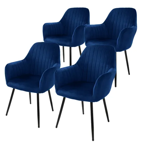 ML-DESIGN Esszimmerstuhl mit Rücken- und Armlehnen, 4er Set in Blau - Elegante Stühle für das Esszimmer oder Büro, mit luxuriösem Samtbezug und ergonomischer Polsterung für höchsten Sitzkomfort. Ideal für stundenlanges Dinieren!