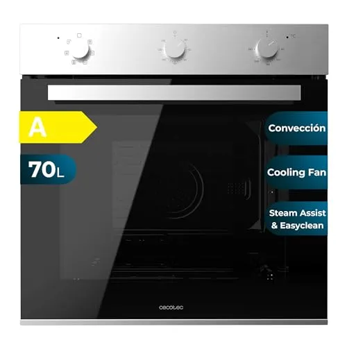 Cecotec Einbau-Backofen Multifunktion 70L Bolero Hexa M236000 - Backofen mit 70L Kapazität, 6 Funktionen und Steam Assist für knusprige und saftige Gerichte. Energieeffizienzklasse A und Kühlventilator für optimale Leistung.