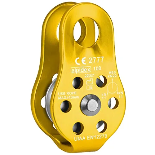 ALPIDEX Seilrolle Umlenkrolle 22 kN - Fix Pulley Flaschenzug - geeignet für Textilseile bis 13 mm Durchmesser - EN12278, Farbe:Gold