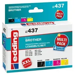 Edding Druckerpatrone 437 MultiPack 4 Stück Brother LC985 farbig - REMAN -, Ersetzt: Brother LC985BK/LC985C/LC985M/LC985Y