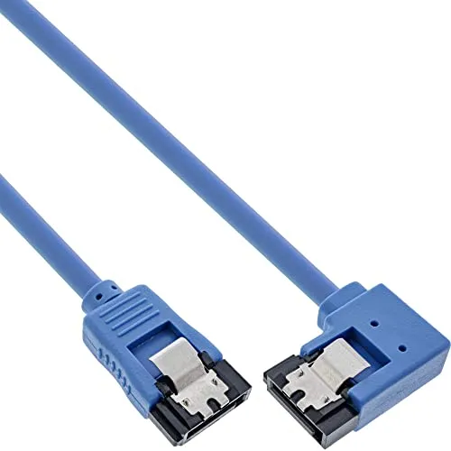 InLine 27705R SATA 6Gb/s Anschlusskabel - rund, abgewinkelt rechts, 0,5m, blau mit Sicherheitslasche für zuverlässige Verbindung