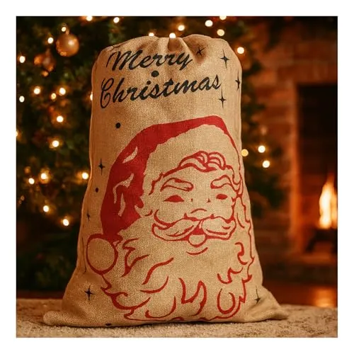 com-four® 1x Großer Weihnachtssack aus Jute mit Zugband – 69x49 cm - Nikolaussack für Geschenke - festlicher Geschenkbeutel