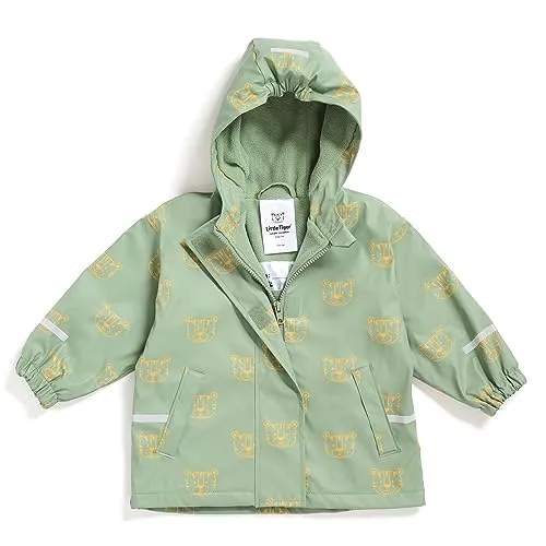 Little Tiger Regenjacke für Kinder | mit Fleece gefüttert | Öko-Tex | winddicht | wasserdicht | Kapuze | Kinder Matschjacke Matschhose für Jungen und Mädchen (86-92 (1-2 Jahre), grün-gelb)