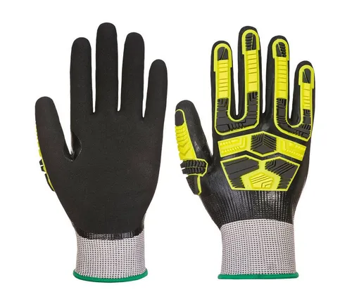 Portwest Arbeitshandschuhe AP55 - Wasserdichter HR Cut Stoßschutz-Handschuh Grau/Schwarz/Gelb - Robuster, wasserdichter Schutz mit innovativer TPR-Konstruktion für optimale Fingerfertigkeit. Ideal für den Einsatz bei nassen Bedingungen und kompatibel mit Touchscreen-Geräten.