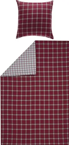 Erwin Müller Flanell Wende-Bettwäsche Karo rot 80x80 cm / 135x200 cm - Bettwäsche-Sets aus 100% Baumwolle, flauschig weich und temperaturausgleichend für gemütliche Nächte, ideal für kalte Temperaturen.