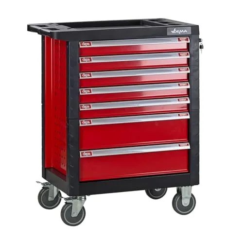 DEMA Werkzeugwagen Carlos mit 7 Schubladen - Werkstattwagen, Testsieger bei Vergleich.org, robust und stabil mit zentralem Zylinderschloss, 7 großzügigen Schubladen und praktischen Ablagen für effizientes Arbeiten.