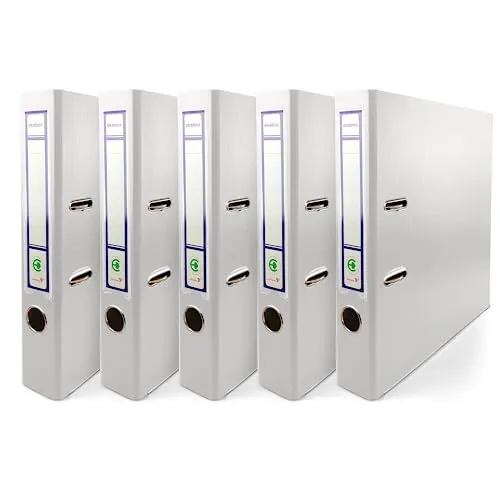 Netuno 5x Ring-Buch weiß DIN A4 2-Ring-Mechanik 5cm Ringmappe a4 schmaler Aktenordner a4 schmal Aktenordner dünn Kunststoffordner a4 einfarbig Ordner Dokumente Ringbuch Ordner Schulordner