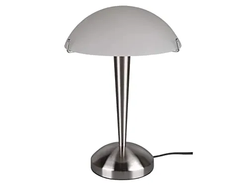 meineWunschleuchte Tischleuchte Silberfuß & Glasschirm Weiß satiniert - Tischlampe mit Touch-Dimmfunktion in 3 Stufen, Höhe 32cm, inklusive austauschbarem E14 LED-Leuchtmittel für warmweißes Licht.