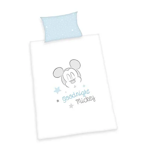 Herding Mickey Mouse Bio-Bettwäsche-Set, GOTS-zertifiziert, Wendemotiv, Kopfkissenbezug 40 x 60 cm mit Hoteleinschlag, Bettbezug 100 x 135 cm mit leichtläufigem Reißverschluss, Baumwolle/Renforcé