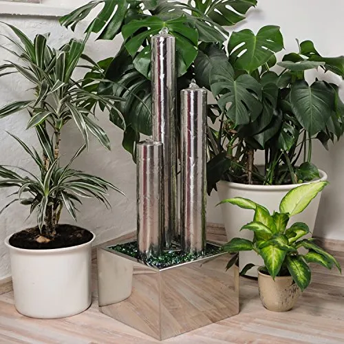 Köhko 85 cm Springbrunnen 22003 - Wasserspiele mit 3 eleganten Edelstahl-Säulen, LED-Beleuchtung und geschlossenem Wasserkreislauf für eine stilvolle Atmosphäre in Garten oder Wohnzimmer.