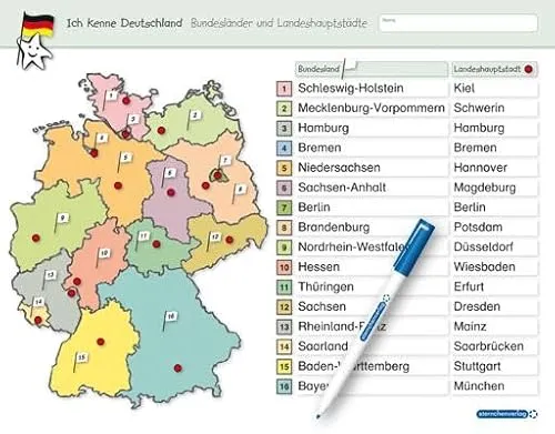 Ich kenne Deutschland - Bundesländer und Landeshauptstädte - Lehrbuch mit stabiler, wiederbeschreibbarer Lernvorlage zur geographischen Entdeckung Deutschlands. Ideal für den Einsatz im Unterricht oder zum Selbststudium.
