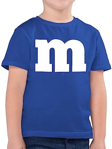 Kinder T-Shirt Jungen - & Fasching - M Aufdruck - 128 (7/8 Jahre) - Royalblau