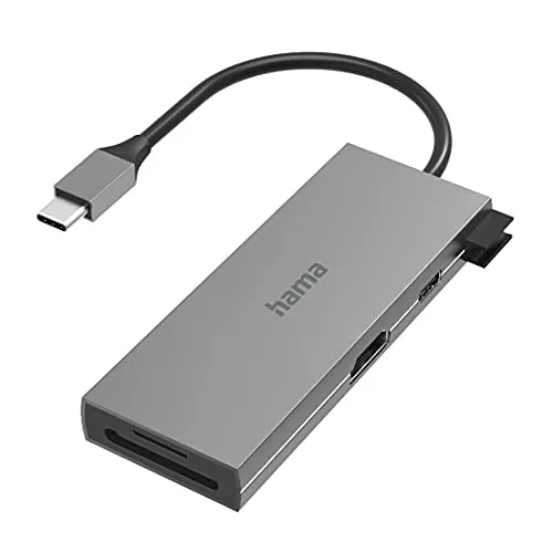 Hama USB C Hub 6 Ports - 6in1 Multiport Adapter mit HDMI 4K, 5 Gbit/s Datenübertragung, ideal für Laptop und MacBook mit Power Delivery und robustem Aluminiumgehäuse