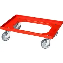 Transportroller für Kisten 60 x 40 cm mit 4 Lenkrollen in rot - Robuster Transportroller aus ABS-Kunststoff mit 4 gummierten Lenkrollen für müheloses Manövrieren. Ideal für Werkstätten und Lagerhallen, Tragfähigkeit bis 250 kg. Perfekt für den sicheren Transport von Kisten.