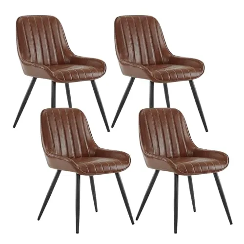 Lestarain Esszimmerstühle 4er Set - Retro Polsterstuhl mit Metallbeinen - Esszimmerstühle mit wasserabweisender PU-Sitzfläche, ergonomischem Design und stabilen Metallbeinen. Ideal für Wohnzimmer, Küche und mehr.