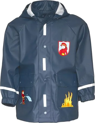 Playshoes Regenjacke Unisex Kinder Feuerwehr - Wind- und wasserdichter Regenmantel für Jungen, ideal für schlechtes Wetter. Mit abnehmbarer Kapuze und Reflektoren für mehr Sicherheit. Hochwertiges Material bietet höchsten Tragekomfort.