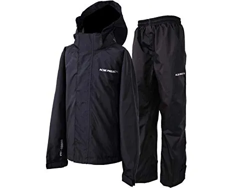 Acme Projects Regenanzug (Jacke + Hose), 100% wasserdicht, atmungsaktiv, Nahtband, 10000 mm / 3000 g, YKK-Reißverschluss (Herren, XL, Schwarz)