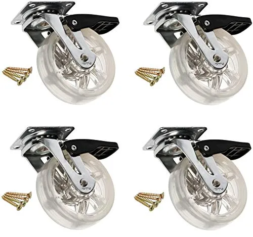 KOTARBAU® 4er Set Transparente Möbelrolle Ø 75 mm mit Bremse für alle Bodenarten Lenkrolle Gummirolle Transportrolle Sofarolle Schieberolle Werkzeugkistenrolle