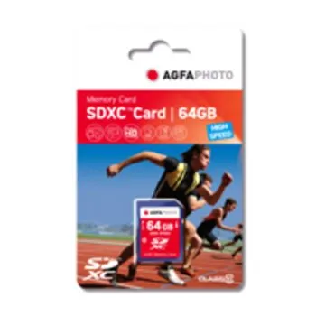 AgfaPhoto High Speed Class 10 SDXC 64GB - Hochgeschwindigkeits Speicherkarte für Fotos und HD-Videos, ideal für Spiegelreflexkameras und HD-Camcorder