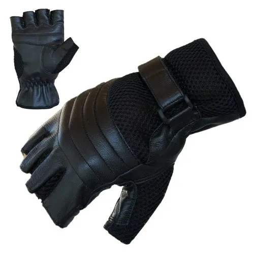 PROANTI Motorradhandschuhe Leder Mesh Chopper Handschuhe (Gr. L, schwarz)