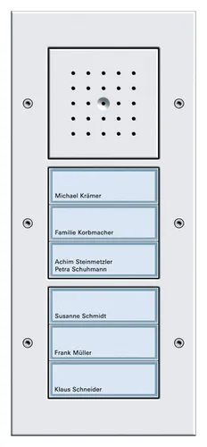 Gira 126866 Türstation AP mit 6 Ruftasten, weiß - Haus-Alarmanlagen mit geringer Aufbauhöhe von nur 19 mm, ideal für moderne Eingangsbereiche und individuell anpassbar durch abdeckbare Ruftasten.