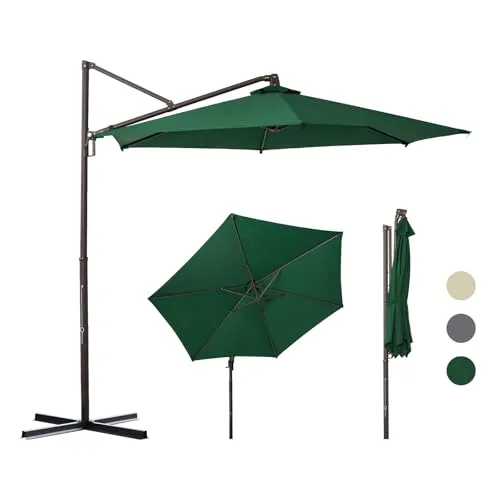 Sekey Alu Sonnenschirm Rund 300 cm, mit Kurbelbedienung, 360° drehbar und neigbar, mit Einrastgarnitur und Handgriff, runder Gartenschirm mit UV50+ Sonnenschutz für Garten und Terrasse