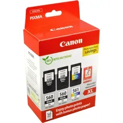 Canon Tinten 3712C012 Photo Value Pack - 2 x PG-560XL + 1 x CL-561XL, hochwertige Originaltinten und Fotopapier für lebendige Druckergebnisse