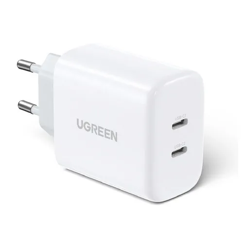 UGREEN USB-C 40W PD Wandladegerät (20W+20W) EU Weiß - Handy-Ladegerät mit 2x USB-C Anschlüssen, bietet blitzschnelles Laden für Smartphones, Tablets und Laptops. Intelligente Stromverteilung schützt Ihre Geräte und sorgt für maximale Sicherheit.