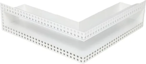 Luftleiste Open Air DOT Ecke 40 cm in Weiß - Elegante Eckluftleiste für Kaminanlagen, aus pulverbeschichtetem Stahlblech mit gelochter Oberfläche für optimale Putzhaftung. Ideal für eine saubere und unauffällige Luftführung.