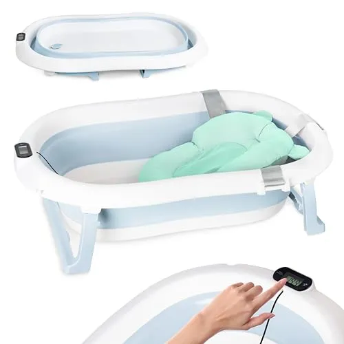 moovkee Faltbare Baby Badewanne mit Thermometer und Badekissen