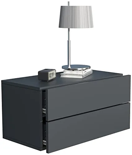 VCM Nachtschrank Usal L 60 cm - Anthrazit - Stylisches Wandboard mit zwei Schubladen, ideal als Nachttisch. Maße ca. H. 30 x B. 60 x T. 32 cm, bietet praktische Ablage und Stauraum für Utensilien.