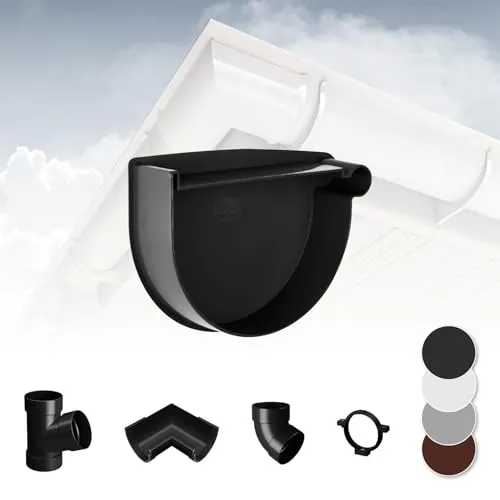 RAINWAY L Regenrinnen System (Rinnenendstück rechts anthrazit) - PVC-U Kunststoff in 4 Farben, für Dachflächen > 100m² empfohlen, Endstück Endkappe