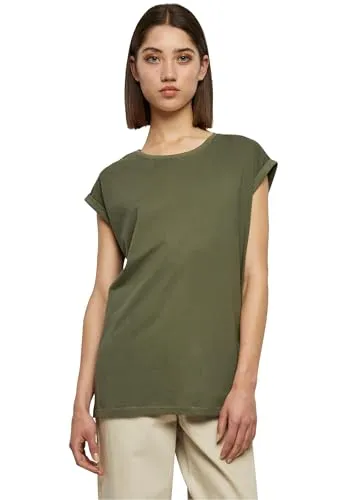 Urban Classics Damen T-Shirt Ladies Extended Shoulder Tee, T-Shirt mit überschnittenen Schultern, aus Baumwolle, erhältlich in vielen Farben, Olive, M