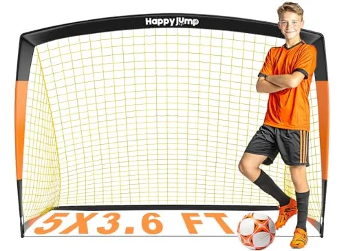 Happy Jump Pop-Up Fußballtor –150x110 cm, 1 Tor, Schwarz Orange | Faltbares Tor aus Glasfaser für Kinder & Erwachsene | Ideal für Garten & Park