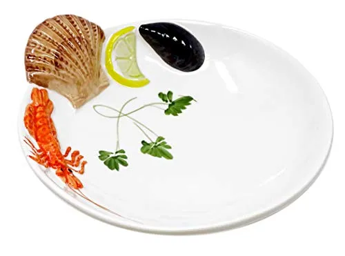 Lashuma Handgemachter Suppenteller aus Italienischer Keramik im Meeresfrüchte Design, 22 cm - Suppenteller mit maritimem Design, handgefertigt aus feiner italienischer Keramik. Ideal für Spaghetti Frutti di Mare oder köstliche Fischsuppe. Ein Highlight für jede Tischdeko!