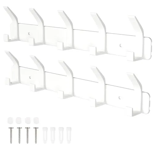 Sarsumir Garderobenhaken Weiß Hakenleiste Kleiderhaken Wand Mit 5 Haken Türhaken Für Badezimmer, Küche, Wohnzimmer Und Flur - 2 Stück