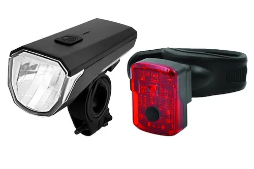 MATRIX Beleuchtungs-Set BLS 25 - Fahrradbeleuchtung: Kompaktes LED Set mit bis zu 50 LUX Leuchtkraft, Akku und USB-Ladekabel für einfache Handhabung und hohe Sichtbarkeit auf der Straße.
