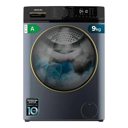 Cecotec Frontlader-Waschmaschine 9 kg Bolero Dresscode 9610 Inverter Ice Blue A. 2000W, 1400 U/min, Niedriger Verbrauch, Dampffunktion, Inverter Plus Motor, Optimiert Wasser- und Waschmittelverbrauch