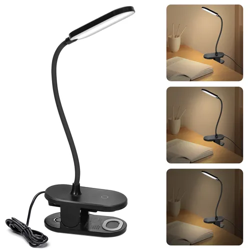 Aigostar LED Leselampe Bett,Touch-Dimmen Klemmlampe mit 360° Verstellbarem Flexiblem Arm,Schreibtischlampe mit 3 Helligkeitsmodi,4000K,USB-Ladekabel