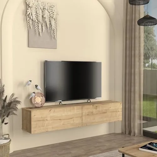 [en.casa] TV Lowboard hängend Nolven Fernsehschrank schwebend mit 2 Türen Wohnzimmer Hängeschrank TV-Regal 160 x 32 x 30 cm Eicheoptik