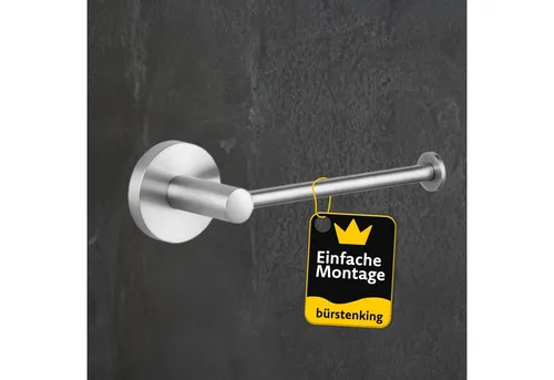 Bürstenking Toilettenpapierhalter ohne Deckel – Edelstahl matt gebürstet Serie 190 rostfrei & Montageset (Set), Horizontal wandmontiert, rund