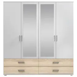 Carryhome Kleiderschrank in Weiß und Sonoma Eiche - Kleiderschrank mit 2 Fächern und 4 Schubladen, bietet viel Stauraum und eine elegante Optik für Ihr Schlafzimmer.