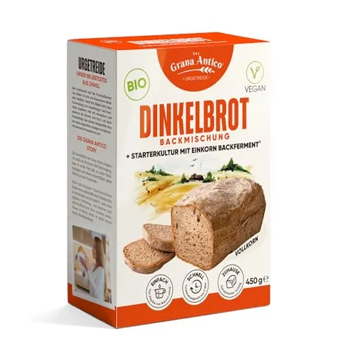 bakeryteam Grana Antico BIO-Dinkel-Backmischung Vollkorn für Brotbackautomat und Backofen, auch für Brötchen, Baguette oder Pizza 450g