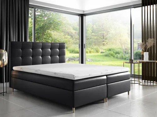 Boxspringbett ARVID 180x200cm in Schwarz aus Kunstleder in schwarz von Fun Möbel