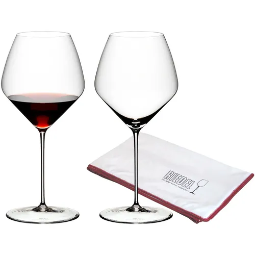 Riedel VELOCE Pinot Noir / Nebbiolo Weinglas 2er Set - Hochwertige Gläser für intensive Aromen, maschinell gefertigt aus Kristallglas, inkl. Poliertuch für strahlenden Glanz. Ideal für große, kräftige Weine.