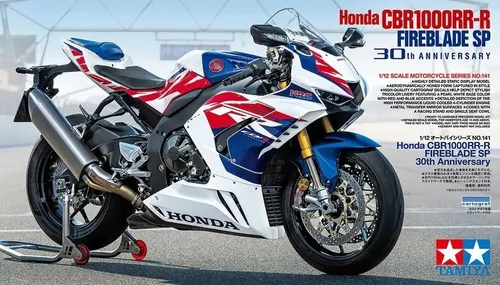 Tamiya 14141 1/12 Honda CBR1000RR-R FIREBLADE SP 30th Anniversary - 1/12 Modellbausatz der legendären Honda CBR1000RR-R FIREBLADE SP, ideal für Motorradliebhaber und Modellbauer, detailgetreu und herausfordernd im Zusammenbau.