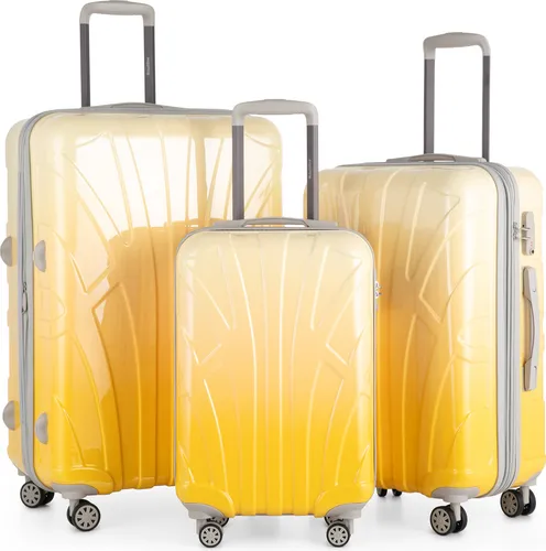 Suitline - 3er Kofferset Rollkoffer Hartschalenkoffer 4 Rollen Handgepäck-Trolley und Aufgabegepäck Koffer erweiterbar Travel Luggage Gepäck Set Hardcase ABS, TSA,Safari Sunrise